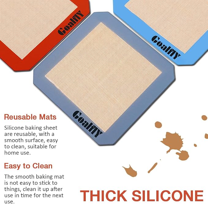 8 Inch Square Silicone Baking Mat, Set of 3 Silicone Cooking Mat for 8 Inch Cake Pan, Nonstick Silicone Mat for Baking, Silicone Mat for Baking Sheet (Red, Blue, Grey)
