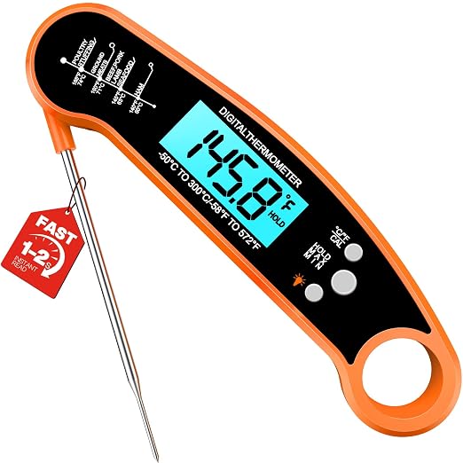 Meat Thermometer Digital – Instant Read Food Thermometer for Grilling, BBQ, Air Fryer, Smoker, Candy Making with Foldable Probe, Kitchen Gadgets, BBQ Essentials, Gift for Dad, Men, Orange