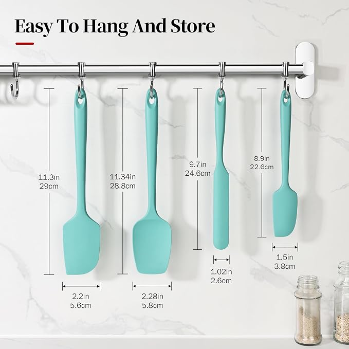 600ºF Heat Resistant Silicone Spatula Spoonula Set of 4, Aqua Sky | High Heat Food Safe Kitchen Use Scraper for Cooking Baking Mixing Scraping Stirring Cake Nonstick Cookware Pan Bowl