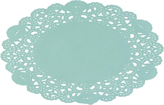 Restaurantware-Pastry Tek 6 x 6 Inch Paper Lace Doilies, 4000 Disposable Table Doilies - Elegant Lace Finish, Long Lasting, Teal Paper Placemat, for Pastries, Cupcakes, Desserts