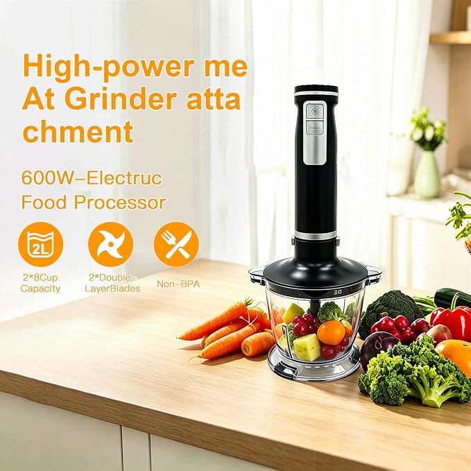 Showvigor Handmixer Electric Handheld, 6-in-1 Multifunctional Handheld Immersion Blender Bundle and Whisk, Milk Frother, Food Chopper