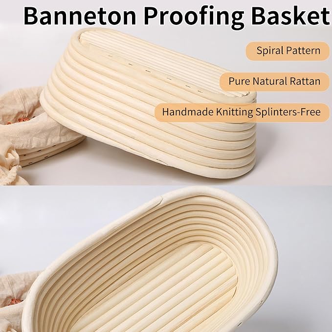 Banneton Bread Proofing Basket, 2 Pack 10 Inch Oval Sourdough Proofing Basket, Sourdough Bread Baking Supplies for Making Baking Fermentation Food Storage Tools