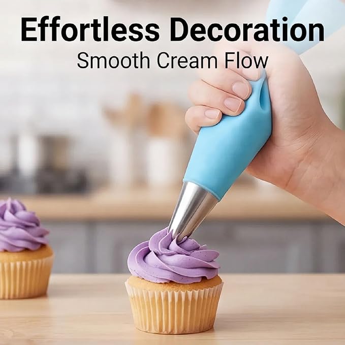 No. 131 Stainless Steel 6-Petal Flower Piping Tip with Reusable Silicone Piping Bag – Cake Decorating Supplies for Cupcakes, Cookies, and Baking