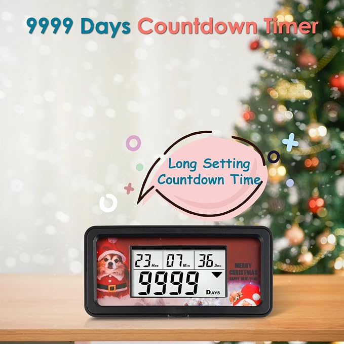 9999-Day Countdown Clock with 10 Cards for Wedding and Vacation | Shows total days, hours, minutes and seconds; 10 swappable paper themes, magnetic frame, 12/24-hour clock, 1-minute alert