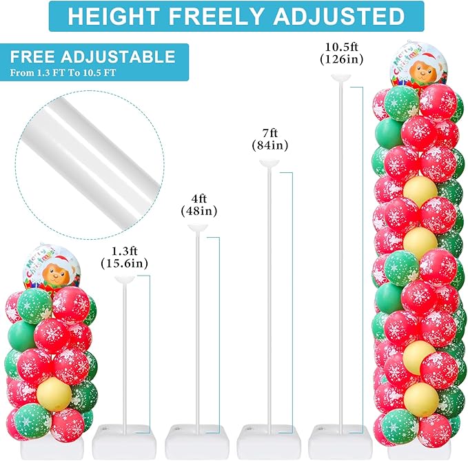 2 Set Balloon Column Stand Kit for Floor, VETOGETHER 2024 Updated Balloon Tower Stand Kit with Base, Adjustable Metal Balloon Stand Kit for Party Decoration