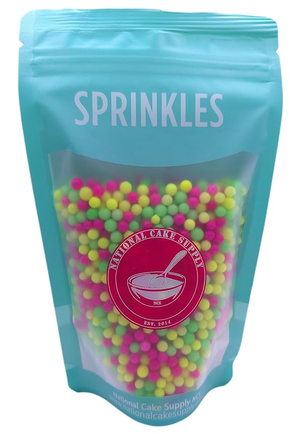 NCS Neon Pink, Yellow & Green (Under Blacklight) 4mm Edible Sugar Pearls Sprinkles – Cupcake, Cake, Cookie & Baking Decorations, 7 oz
