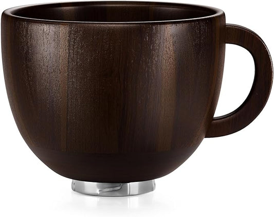 SpaceAid Wooden Bowl with Handle, Kitchen Space Aid Acacia Wood Mixing Bowls Holder for Stand Mixer, Compatible with 4.5 & 5 QT Tilt-Head Models Kitchen, Dark Wood