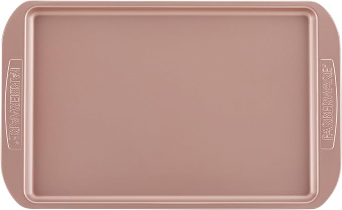 Farberware Nonstick Bakeware 10-Inch x 15-Inch Cookie Pan, Metal Baking Pan, Rose Gold