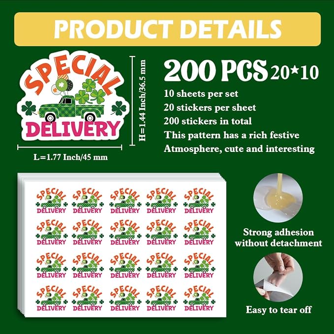 200 PCS Special DeliveryStickers,Shamrock Small Business Packaging Sticker for Envelopes Shipping Boxes Gift Packaging