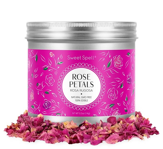 Sweet Spell Dried Rose Petals - Edible Flowers for Drinks, Cocktails, Cake Decorations - Ideal for Tea, Soap & Candle Making - 14g (0.5oz)