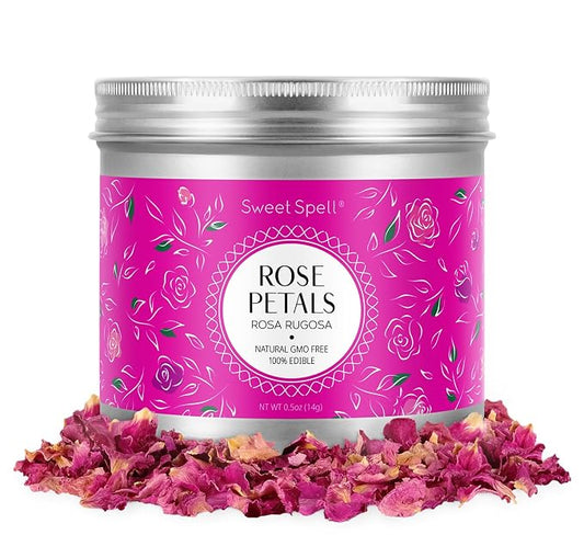 Sweet Spell Dried Rose Petals - Edible Flowers for Drinks, Cocktails, Cake Decorations - Ideal for Tea, Soap & Candle Making - 14g (0.5oz)