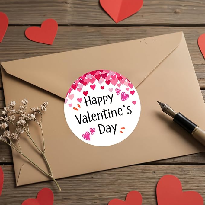 120Pcs Valentine Heart Stickers, 2 Inch Round Labels for Kids Classroom Exchange, Self Adhesive Seals for Treat Bags, Cards, Envelopes, Party Favors & Gift Wrap (Valentine’s Day)