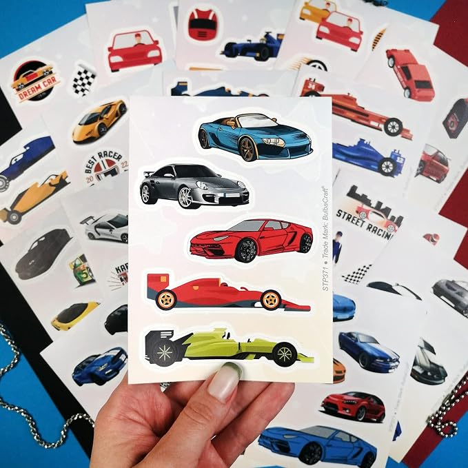 BulbaCraft 100Pcs Race Car Stickers, Racing Stickers and Decals, Race Car Party Supplies, Racing Gifts, Gifts for Women & Men