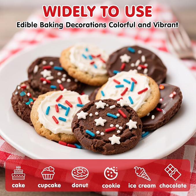 Edible Patriotic Sprinkles for Cake Decorating,130g,July 4th Red White and Blue Jimmies Stars Sprinkle Mix,American Team USA Sprinkles,Independence Day Baking,Donut,Ice Cream,Cookies,Cupcake Topper,Memorial Holiday Festival Wedding Birthday Party Decor...