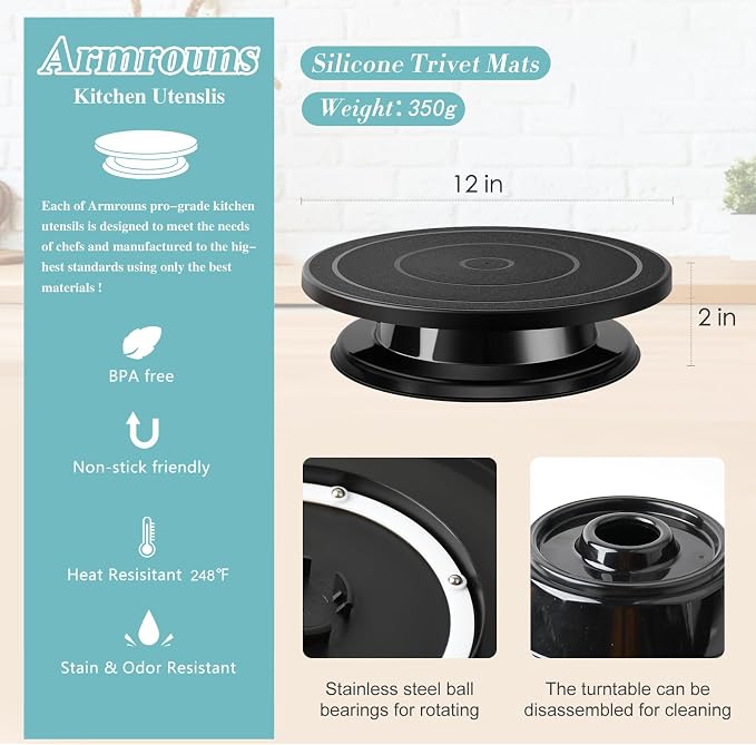 11 Inch Cake Stand, Rotating Cake Turntable for Decorating, Display & Baking, Smooth Revolving Spinner Stand