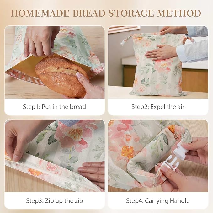 Beeswax Bread Bag, Sourdough Bread Bags for Homemade Bread, 17 * 13in Bees wax Wraps Reusable With Freshness Lock Zipper, Keep Bread Fresh for Longer (Vernal Bloom-1 Pack)