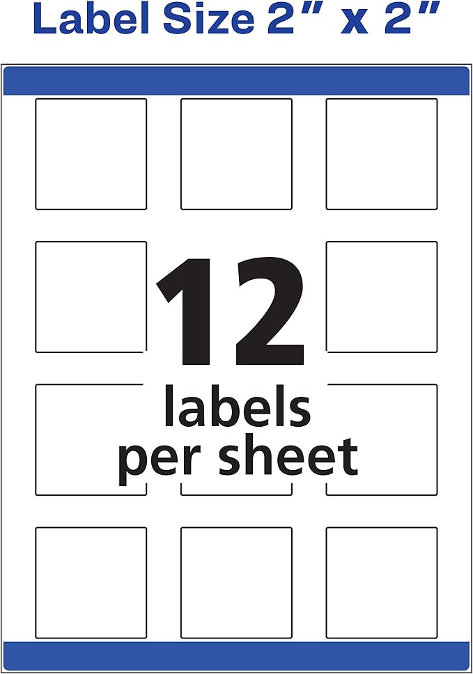 Avery Printable Square Labels, 2" x 2", Matte White, Laser & Inkjet Compatible, Great for Branding, Packaging, Events, and More (22806), 300 Blank Labels (Pack of 5)