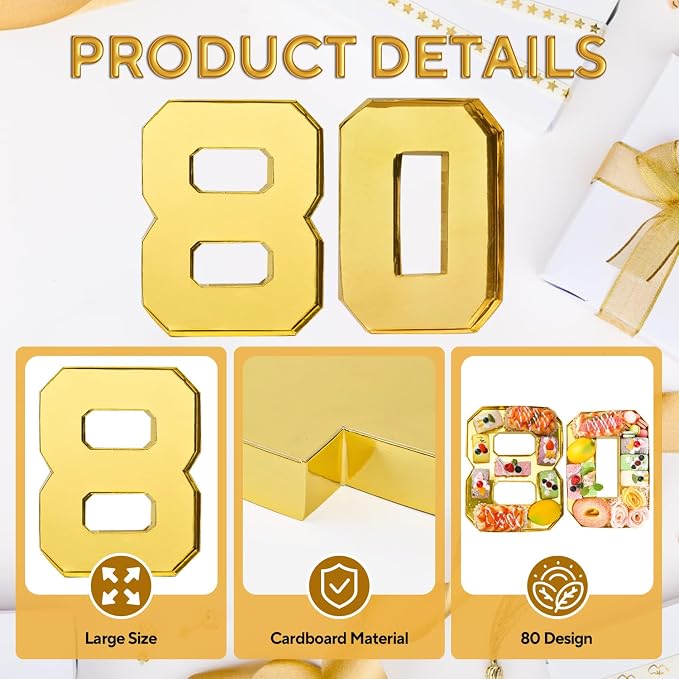 Cardboard Number for Charcuterie 80 Set Fillable Tray 10.2'' Gold Charcuterie Paper Box for 80th Birthday Anniversary Party Decorations Chocolate Candy Cupcake Container