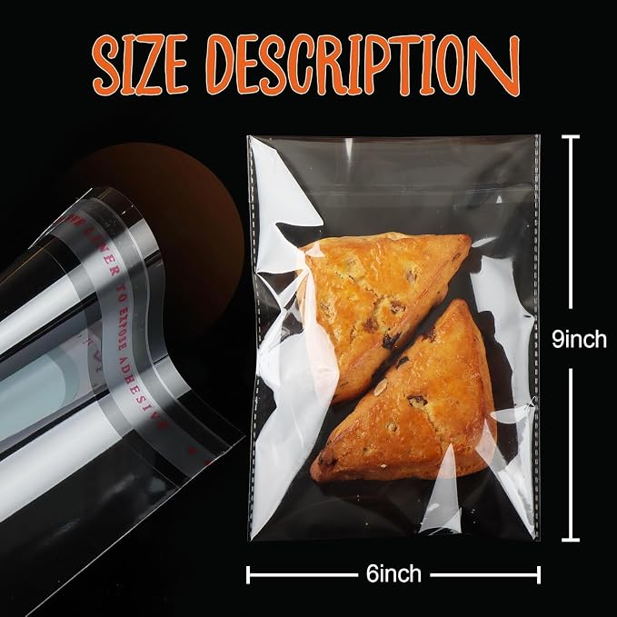 120Pcs Cellophane bags, 6x9 Self Sealing Cellophane Bags, Clear Cookie Bags, Resealable Treat Bag for Fresh Cookies, Candy, Gifts, and Product