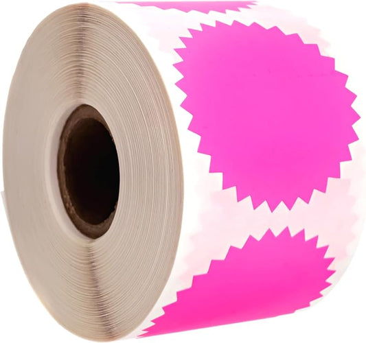 Fluorescent Pink Starburst Stickers / 2" Embosser Labels / 500 Bright Neon Envelope Seals Per Roll/Bold Sunburst Shape Color Coding Labels/Made in The USA
