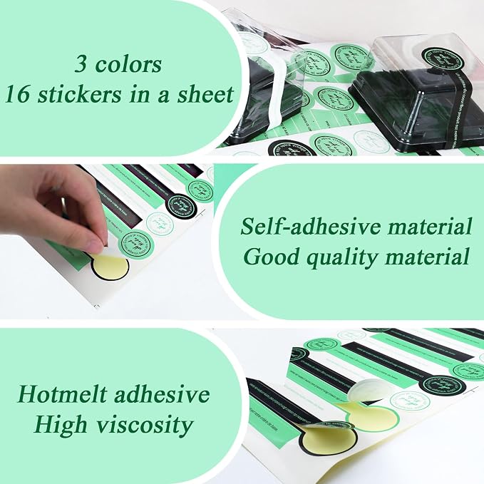 800pcs Handmade Food Baking Seal Stickers, Black Green White Self Adhesive Bakery Stickers, 3.9in Long Strip Tamper-Proof Packaging Sealing Labels for Lollipop Cake Cookie Bread