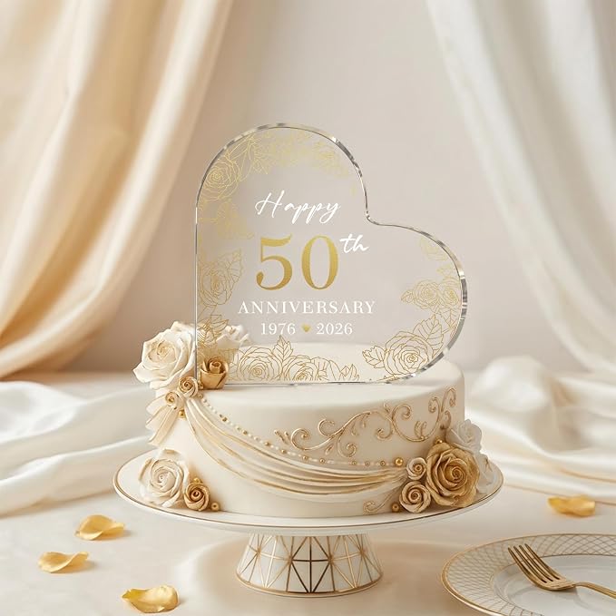 50th Wedding Anniversary Cake Topper Acrylic,50th Anniversary Decorations & Keepsake Gift for Couples (50th Anniversary-A)