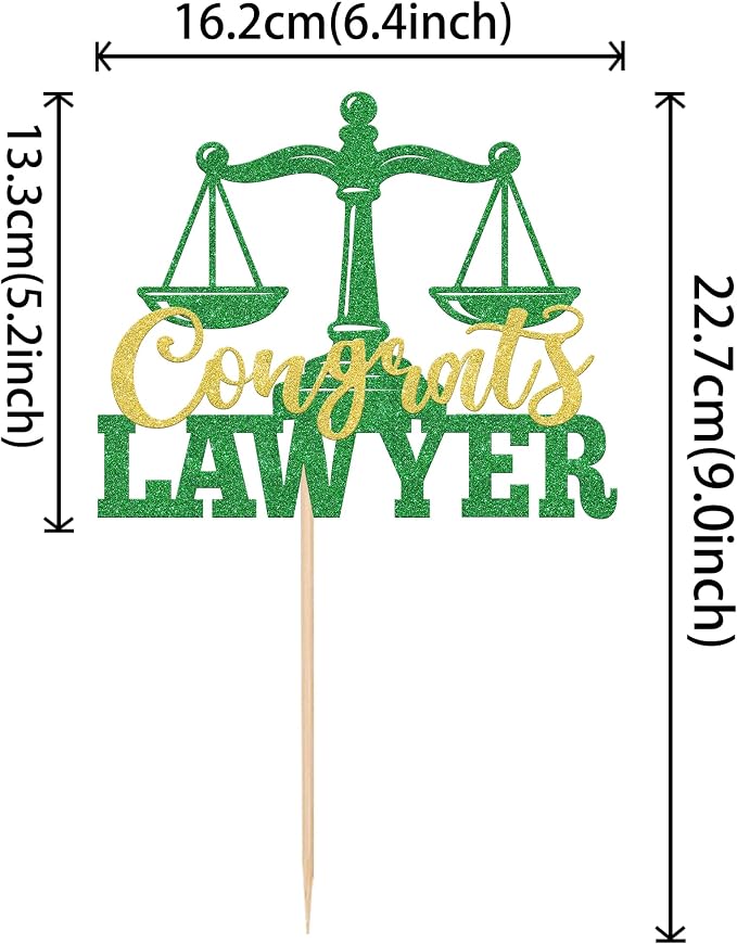 1 Pack Congrats Lawyer Cake Topper Glitter Class of 2026 Law School Survivor Cake Pick 2026 Graduation Cake Decorations for 2026 Lawyer Graduation Party Supplies Green Gold