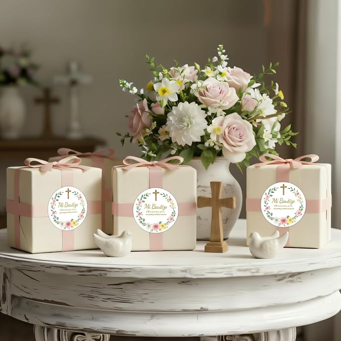 Louise Maelys 2 Inch Mi Bautizo Stickers 120Pcs Baptism Favor Labels for Baptism Party Favors -Gracias Por Acompañarnos Stickers for Spanish Baptism Decor