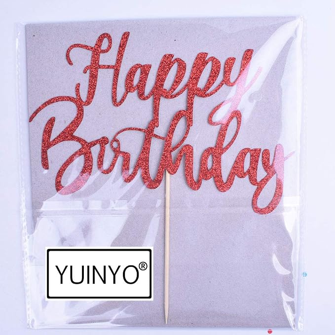 Handmade Glitter happy birthday Cake Topper, Happy Birthday Cake Bunting Decor, Party Decoration Supplies (Red)