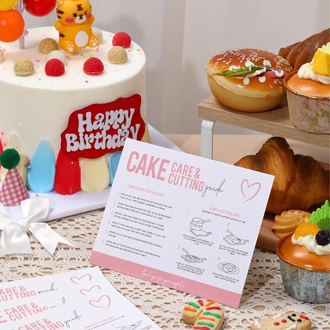 200 Count Cake Care Instruction Card How to Carry and Cut Your Cake Instruction Card for Small Business Cake Boxes, Professional Baker, Cake Boards, Baking Supplies Kit Set（ 5.5 x 4.25 Inch, White)