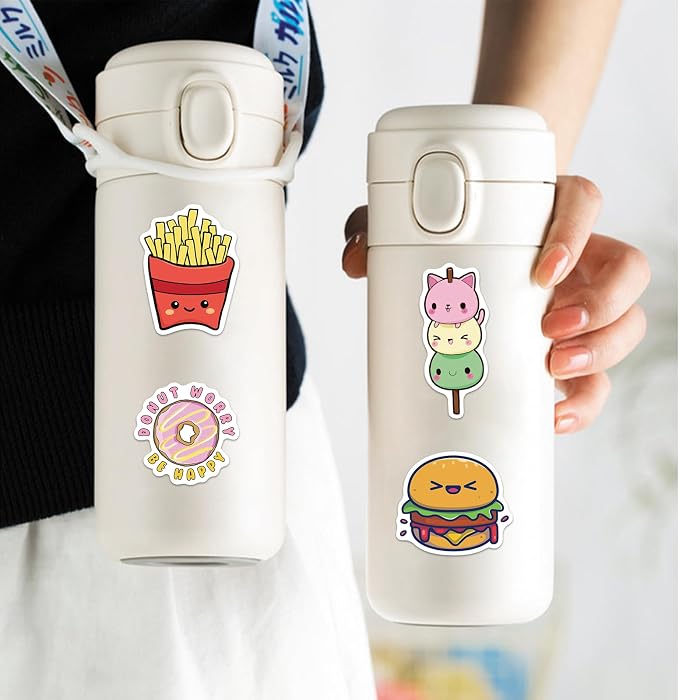 Cute Food Stickers 110PCS, Vinyl Waterproof Snack Decals for Journaling and Scrapbooking, Cartoon Stickers for Teens and Adults