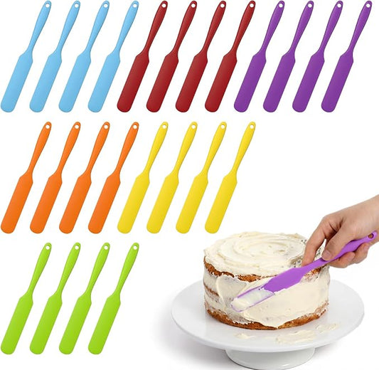 24Pcs Jar Spatula, Silicone Jar Scraper with Long Handle, Jam Spreader Cake Cream Butter Spatulas, Small Silicone Spatula, Jars Blender Waxing Sticks Large with Slant for Hard Wax