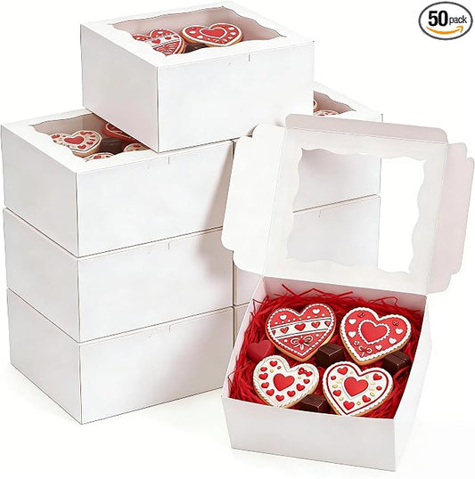 XINHPKGG 50pcs 5x5x2.5 Inch Cookie Boxes with window Bakery Boxes Dessert Treat Box Chocolate Covered Strawberries Box for Wedding Party Birthday