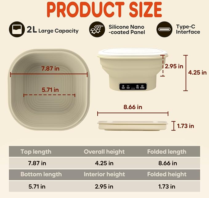 Upgraded Electric Heated Silicone Dough Proofing Box with Reliable Timer & Precise Temp Control - Fast Fermentation Collapsible Proofer Bowl (2L, Square)