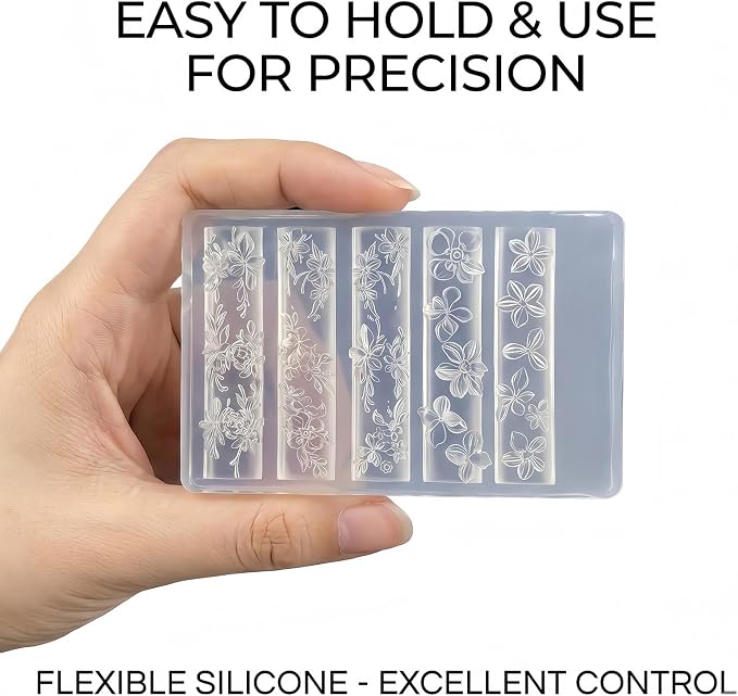 Flower Nail Art Silicone Mold, 3D Floral Nail Charms Mold with Leaves & Vine Designs, Flexible Reusable Silicone Mold for Acrylic Gel Resin Nail Decoration, DIY Nail Accessories