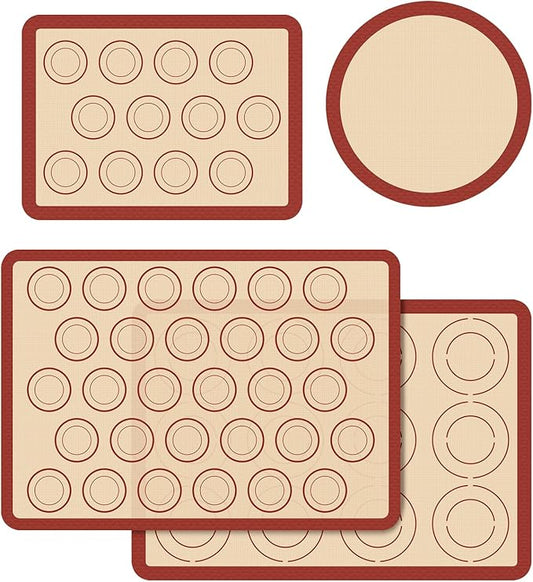 Silicone Baking Mat Set of 4, Macaron Silicone Baking Mat for Baking Sheets, Non-Stick & Reusable Silicone Mats for Baking Macarons, Cookies, Pastries, Pizza