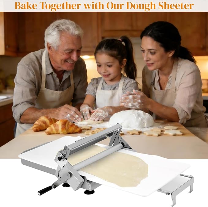 15.8" Folding Dough Sheeter with Sheeter Board Thickness Adjustable Manual Countertop Dough Sheeter Roller Machine Stainless Steel for Pizza Puff Pastry Dough