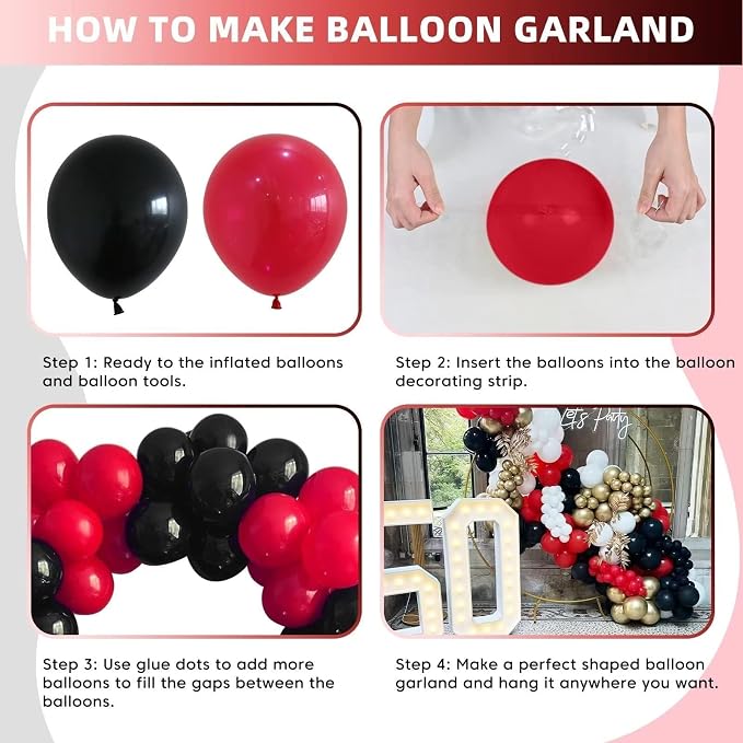 Red and Black Balloon Arch Kit, Black and Red Balloon Garland Kit, Red Black Latex Balloons Different Sizes 18/12/10/5 inch for Wedding Bridal Shower Birthday Bachelorette Graduation Party Decorations