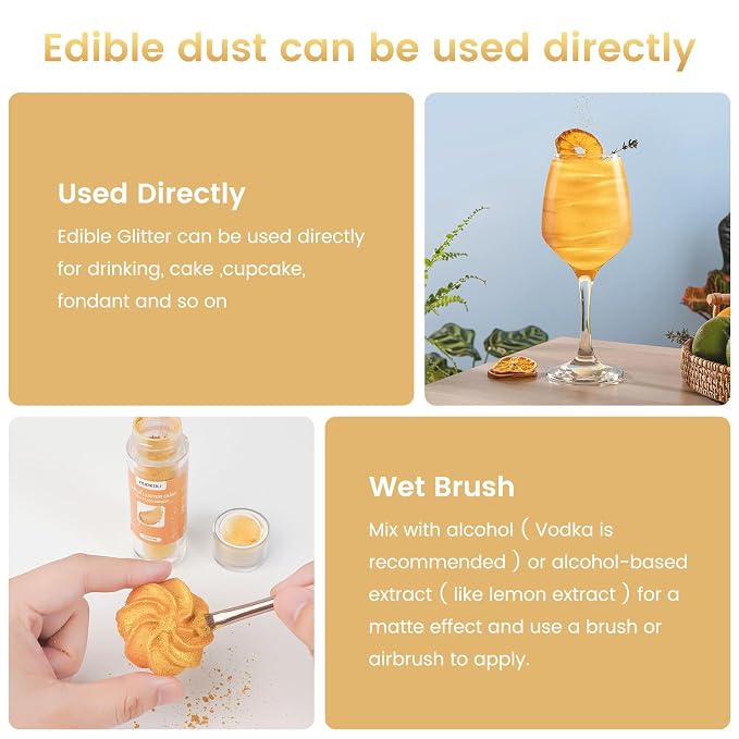 Gold Edible Glitter 15g, Edible glitter for Drinks, Luster Dust Edible Shimmer Powder for Cocktails,Cakes, Baking, Party Decoration ﻿