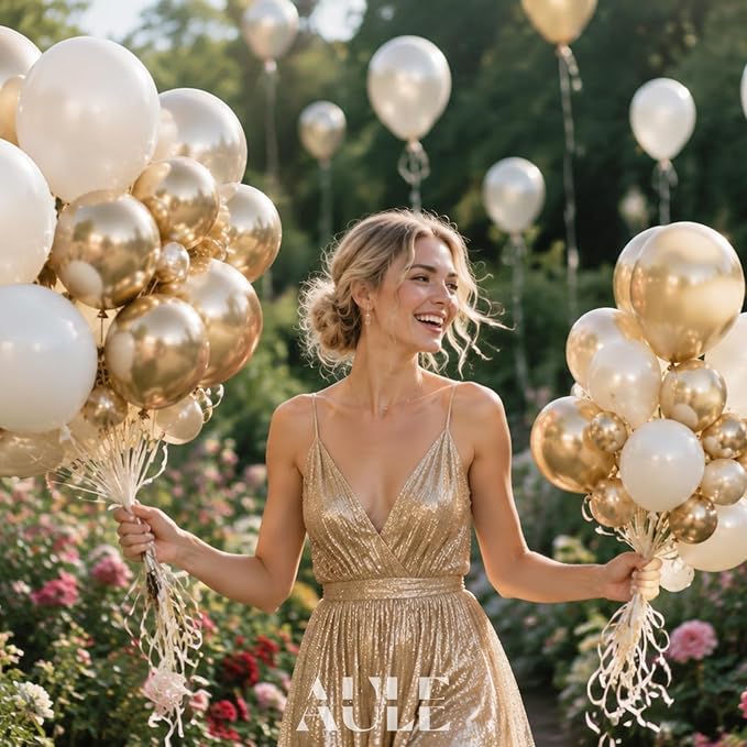 AULE Champagne Gold Balloon Arch Kit 155Pcs Gold White Beige Balloons Garland for Wedding Birthday Graduation Anniversary Gender Reveal Baby Shower Theme Party Decoration