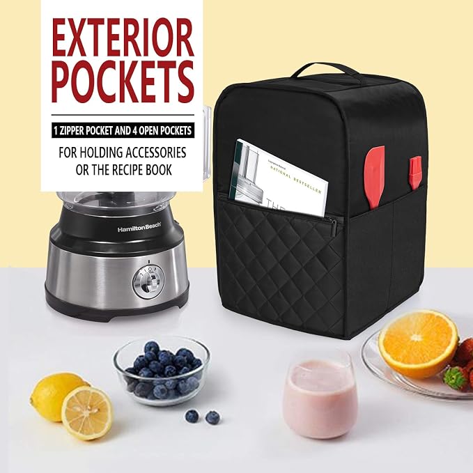 Luxja Food Processor Cover Compatible with Cuisinart and Hamilton Beach 10-14 Cup Processor, Food Processor Dust Cover with Accessories Pockets, Black