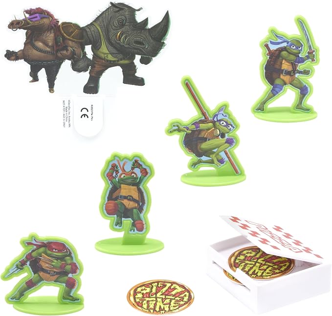 DecoSet® Teenage Mutant Ninja Turtles™ Pizza Power Cake Topper, 6-Piece Cake Decoration With Turtle Figurines, Cake Pic, And Pizza Launcher ! | For Birthday, Parties, Celebration