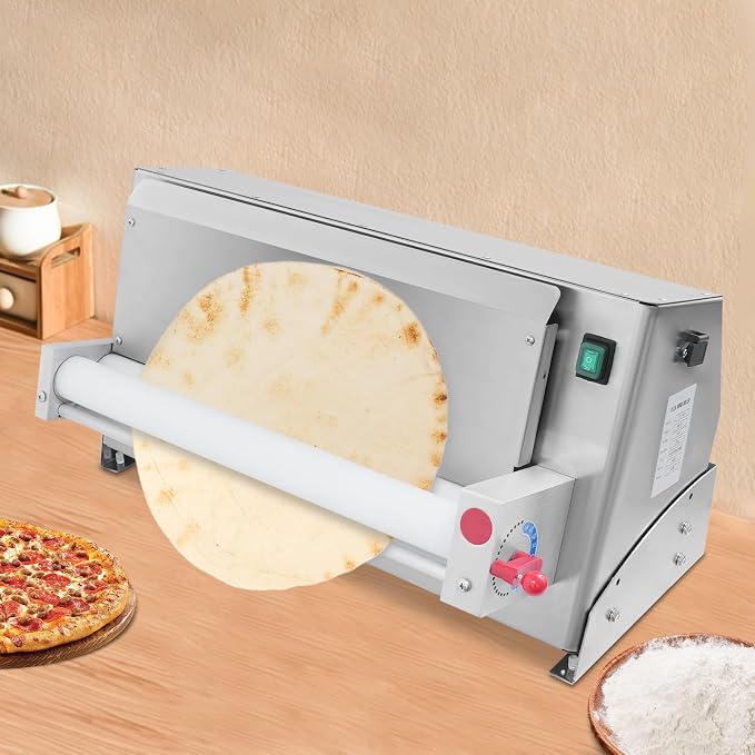 Commercial Pizza Dough Roller Machine, 450W Electric Dough Sheeter Machine, Automatic Pastry Press Making Machine with Adjustable Thickness for Bakeries Pizza Shop