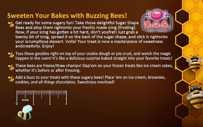 Bees Cake Decorations- Bumble Bee Shaped Edible Hard Sugar Decorations, 24 pcs by R.U.S. Candy Company