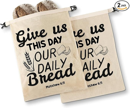 InnoBeta Beeswax Bread Bags for Sourdough & Homemade Bread, 2 Pack Reusable Cotton, 17"x13", Daily Bread Verse