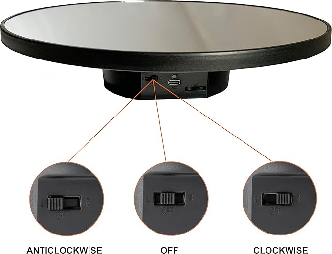 JAYEGT Motorized Rotating Display Stand, 10inch /11Lbs Load ,Mirror Cover ，360 Degree Electric Rotating Turntable ,Cup Display Turner Stand,Photography Products, Jewelry ,Tumbler -Black
