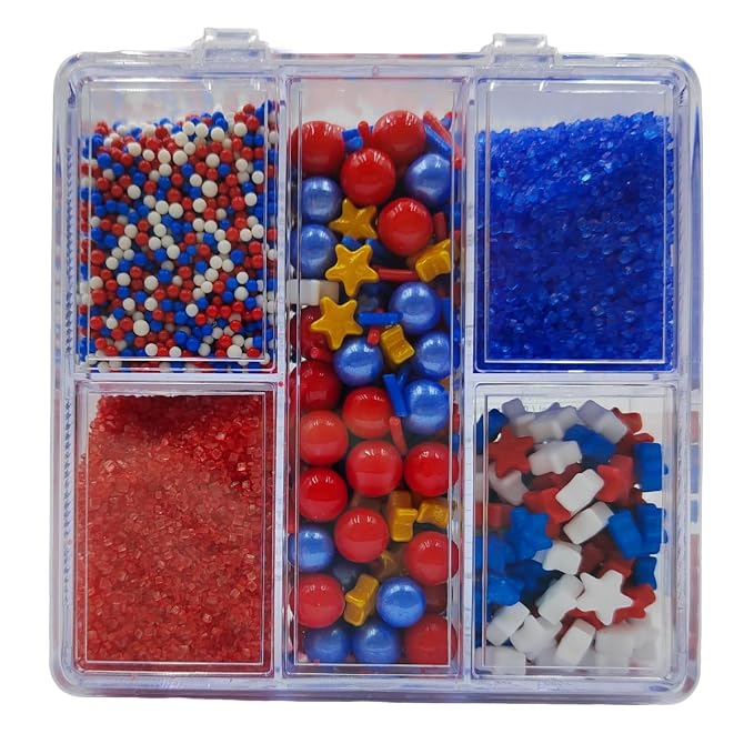 Edible Patriotic Sprinkles Red White and Blue Sprinkles for Cakes Decorating 4th of July Sprinkle with Stars Jimmies Nonpareils Sugar Pearl Mix for Baking Cookies Ice Cream Topping Cake Cupcake Toppers