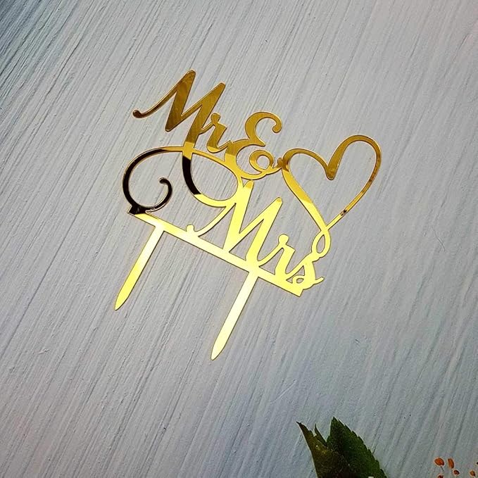 Mr and Mrs Cake Topper, Bride and Groom Sign Wedding/Engagement Cake Toppers Decoration, Mirror Gold Acrylic