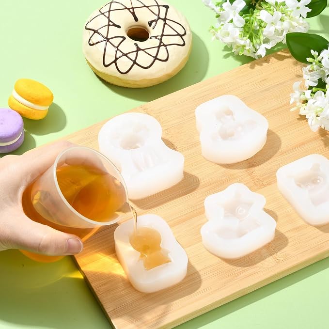 Ipotkitt White Animal Theme Silicone Molds Lion Rabbit Panda Pig Elephant Shape Molds for Chocolate Jelly Ice Candy Cake Crafts, 8pcs 8 Styles