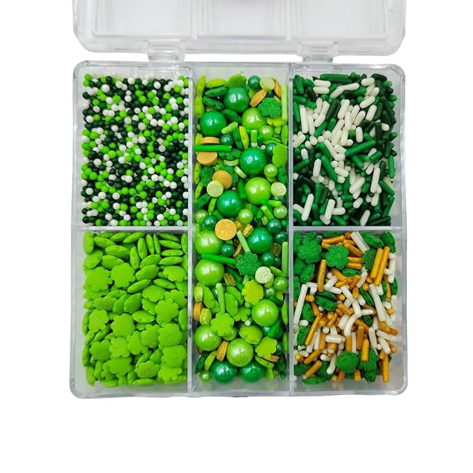 Green Shamrock Sprinkles for Cupcakes, Edible St. Patrick's Day Sprinkles with Pearls Jimmies Nonpareils for Cake Decorating Baking Cookies Cupcake Topper